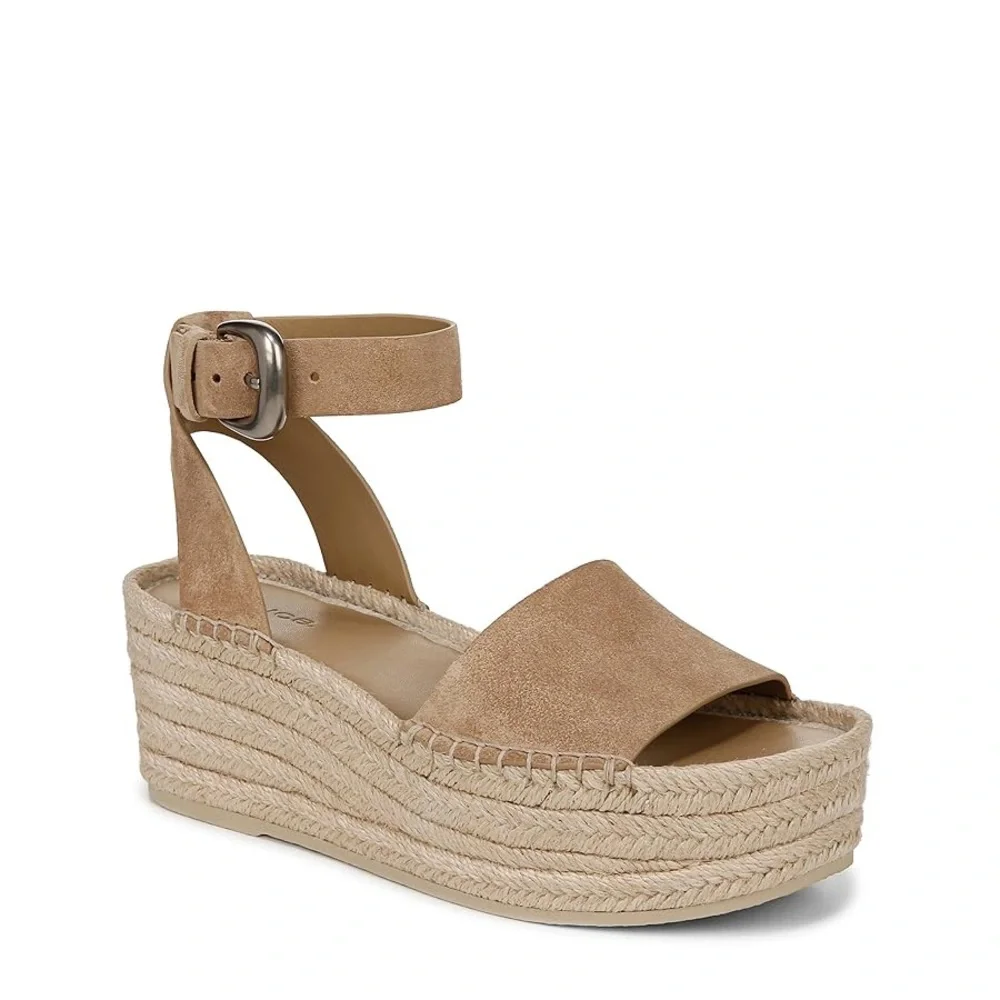 VINCE Women's Classic Espadrille Wedge Sandal Color: Dune Tan Leather size 8